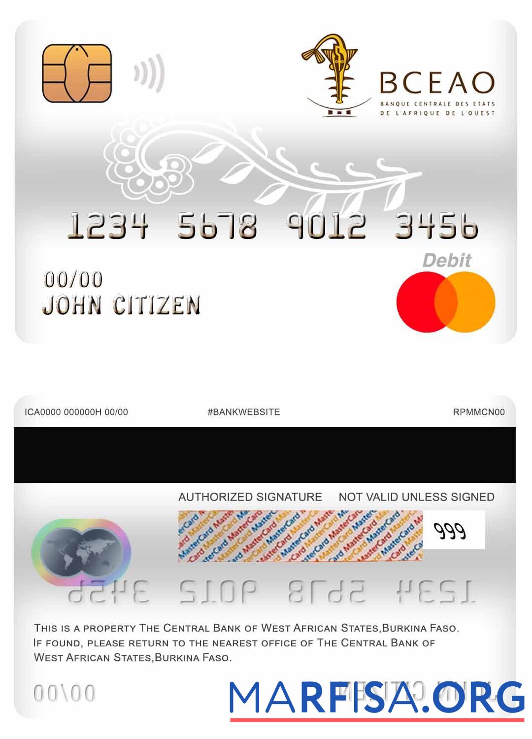 Realistic Burkina Faso The Central Bank of West African States Bank master debit card example